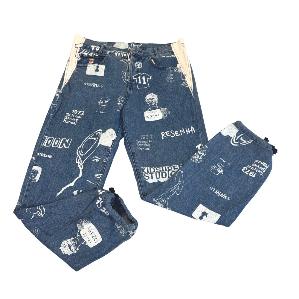KidSuper Studios Graphic Graffiti Print Jeans Size L Statement Urban Art Rare